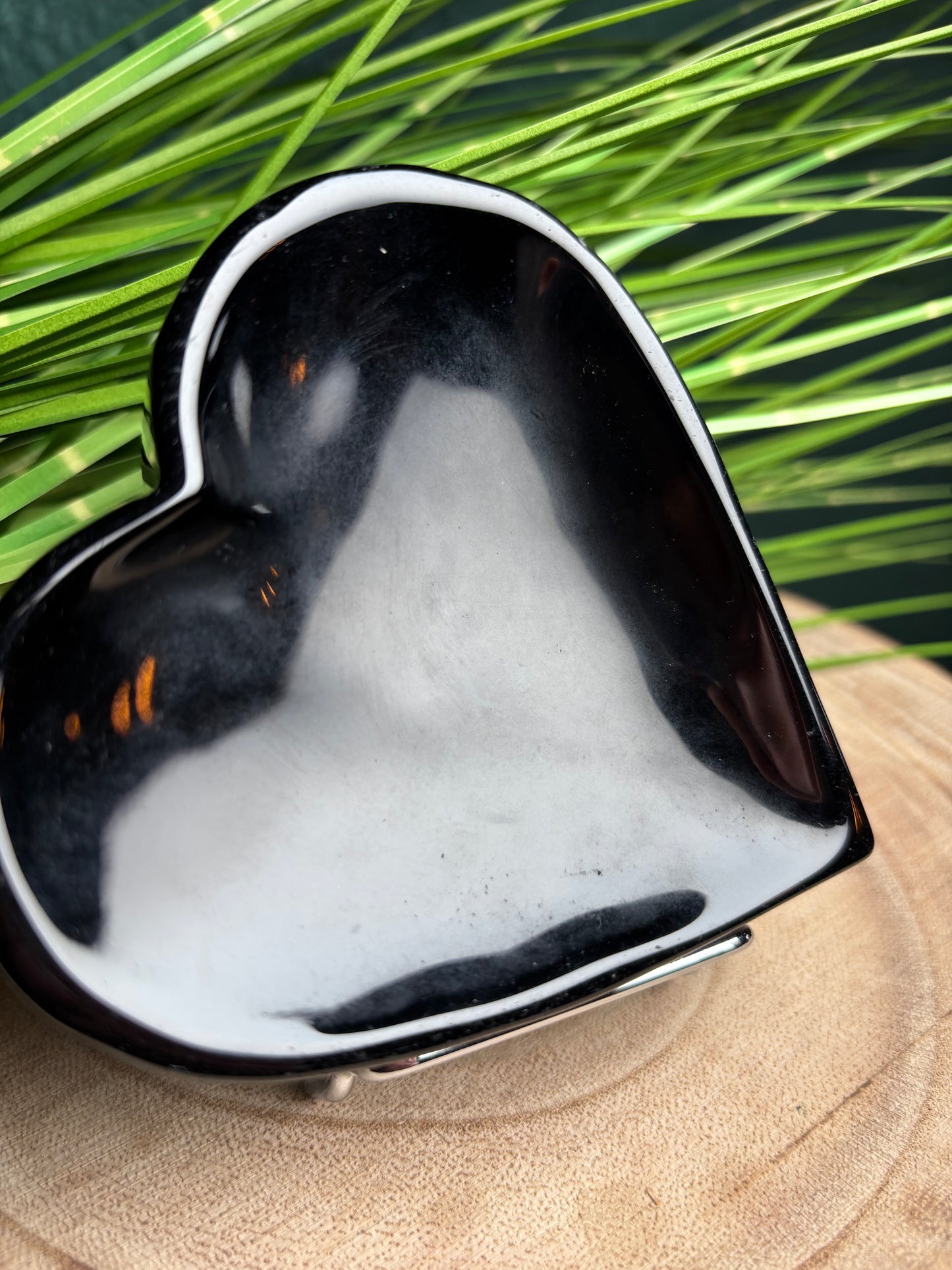 Obsidian Herz Schale - Schwarzer Vulkanstein