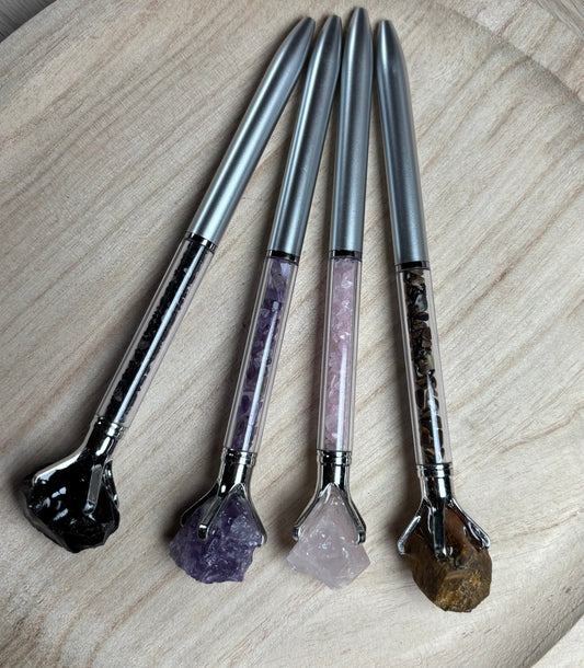 Kugelschreiber Silber mit Rohstein