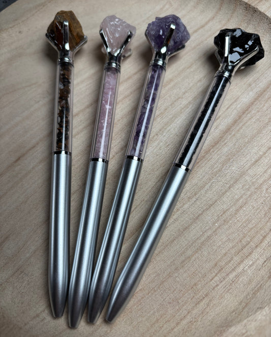 Kugelschreiber Silber mit Rohstein