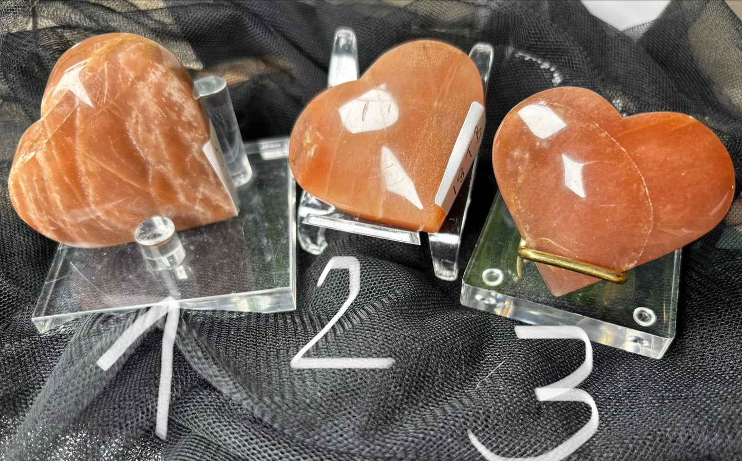 Golden Pfirsich Mondstein Herz mit Sonnenstein Flash