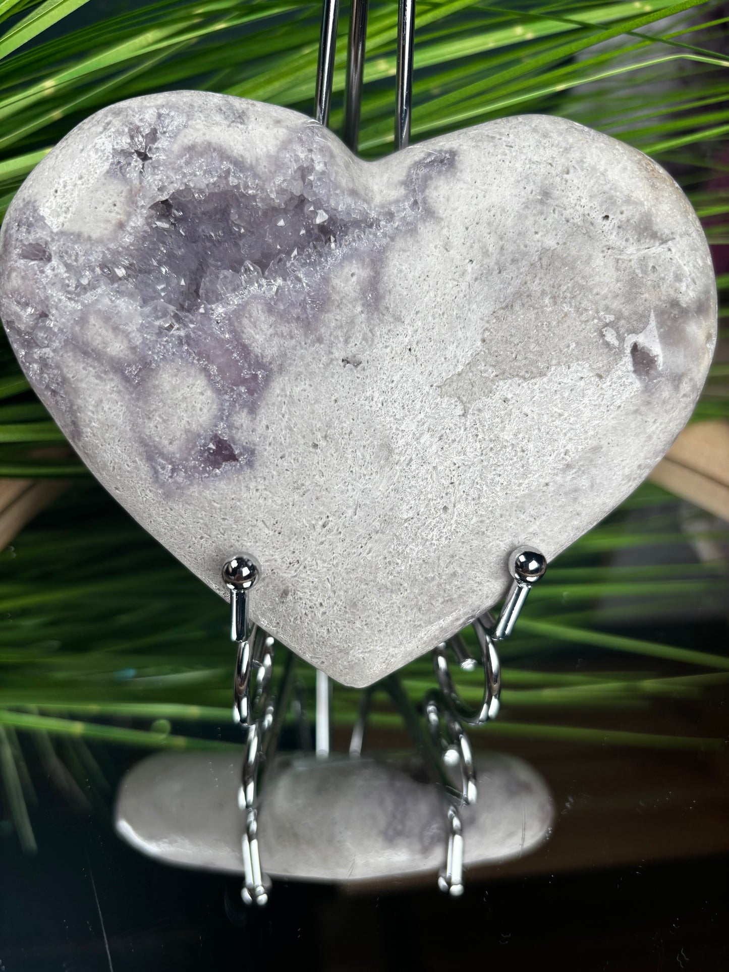 Pink Amethyst Herz mit Drusen – Groß