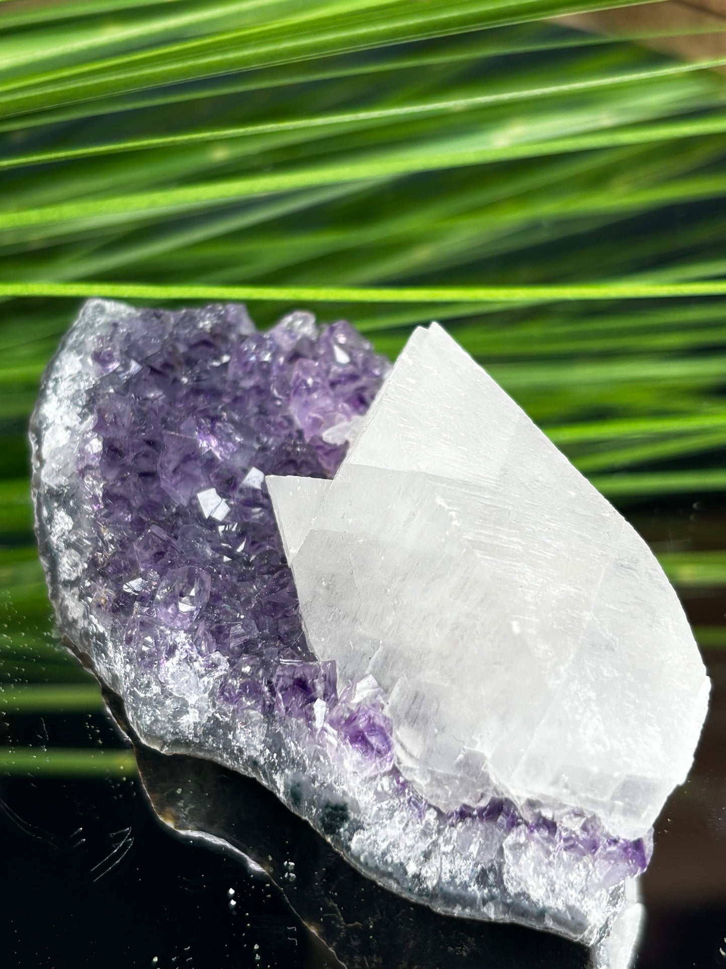 Amethyst Cluster mit weißem Calcit