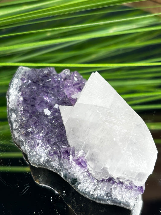 Amethyst Cluster mit weißem Calcit