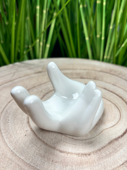 Handförmige Keramik Halterung für kleine Kugeln – Weiß