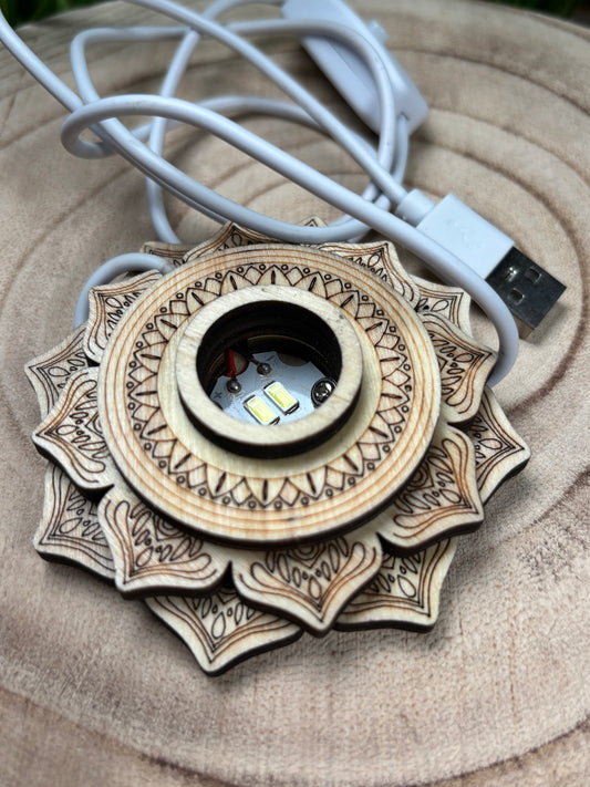 LED Licht-Sockel mit USB – Lotus, Stern, Herz & Rund