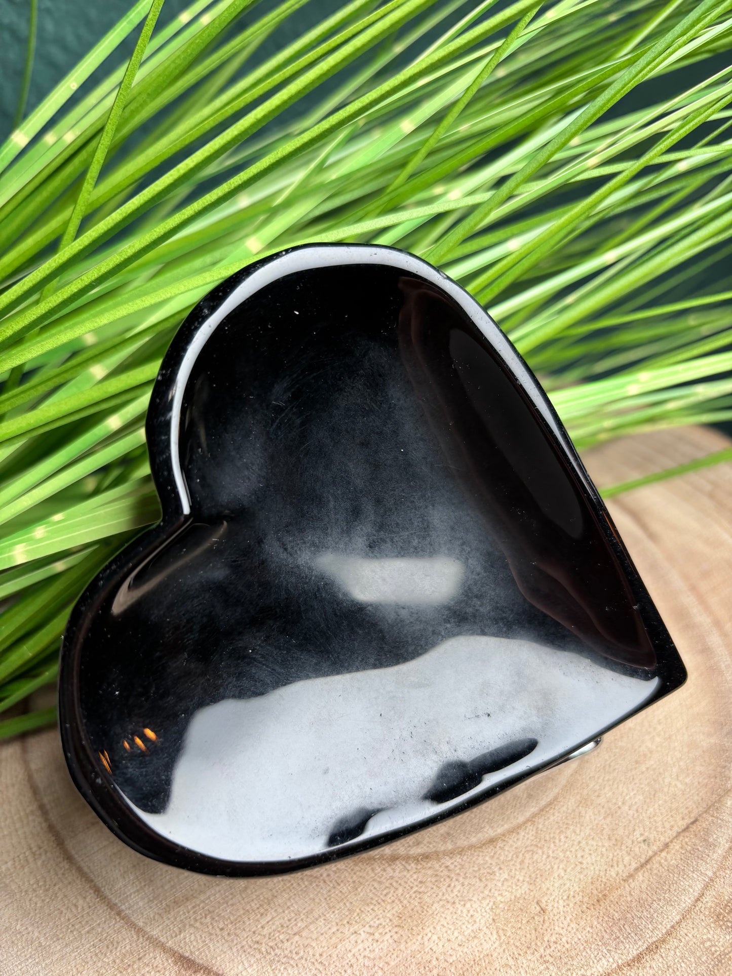 Obsidian Herz Schale - Schwarzer Vulkanstein