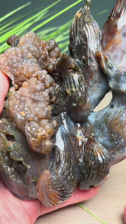 Ocean Jaspis Carving Nine Tail Fuchs mit offenen Orbs