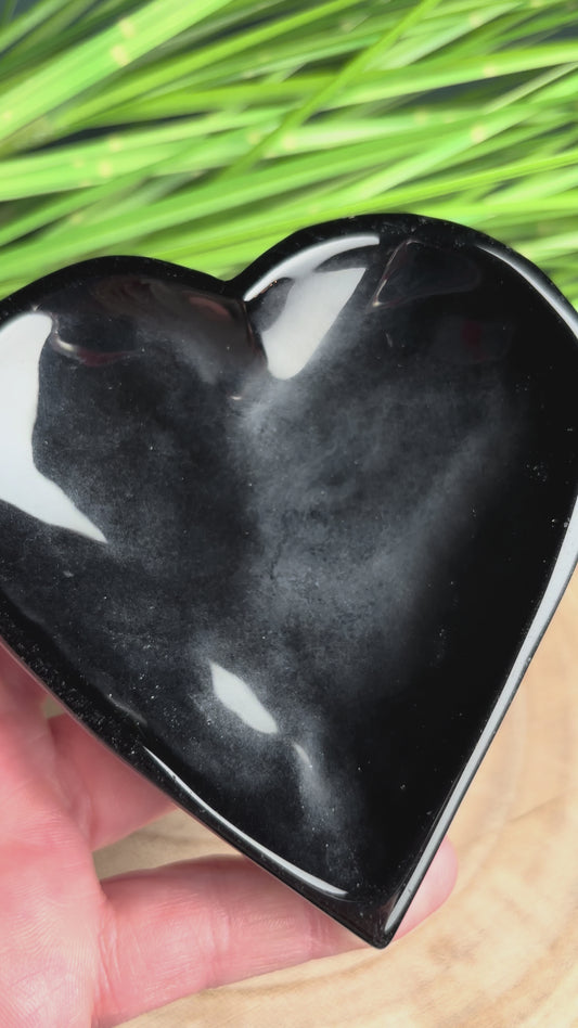 Obsidian Herz Schale - Schwarzer Vulkanstein