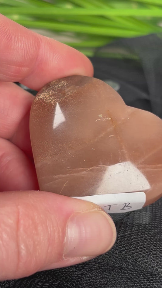 Golden Pfirsich Mondstein Herz mit Sonnenstein Flash